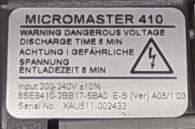 Siemens Micromaster 410 0,75kW XAU511-002433