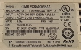 Yaskawa V1000 0.75kW J012XE411010025