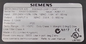 Siemens Micromaster 420 0.12kW XAS513-003053