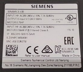 Siemens Sinamics V20 0.55kW ZVH4YEW004591