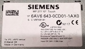 Siemens MP277 10" Touch 6AV6643-0CD01-1AX0 C-V8F56141